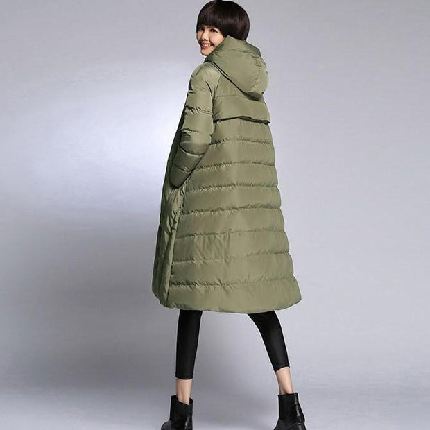 Hooded Down Coat - Flared Oversized Coat