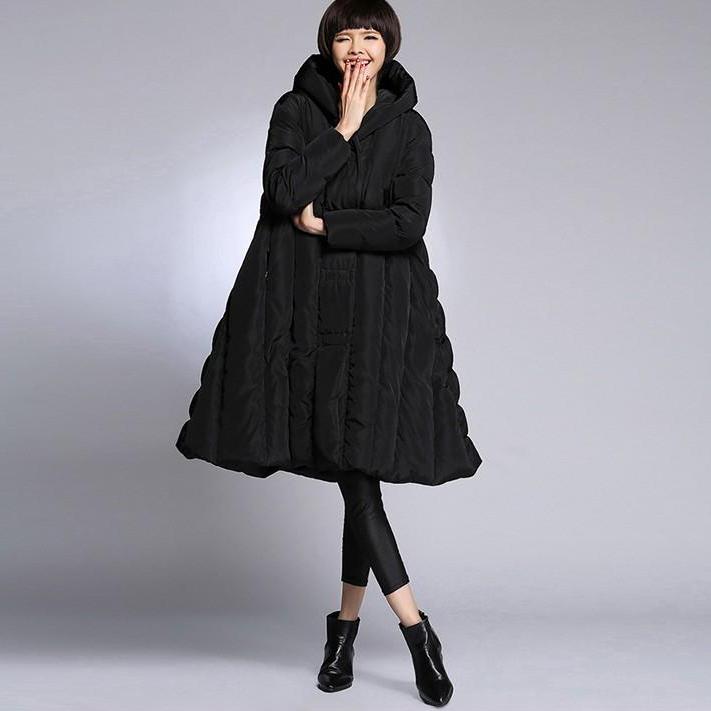 Hooded Down Coat - Flared Oversized Coat