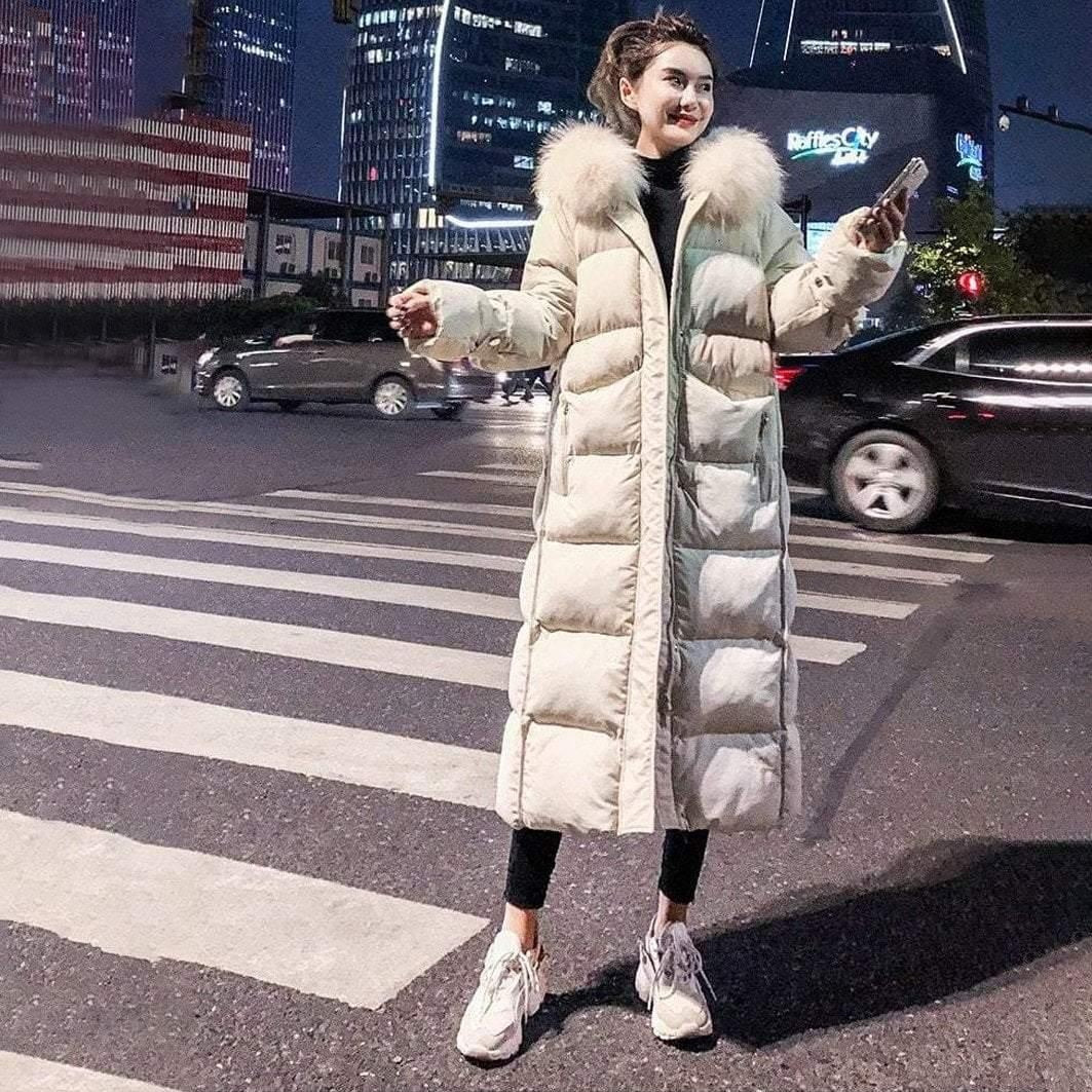 Oversized Ankle Length Winter Coat With Faux Fur Hood