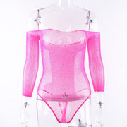 Sexy Fishing Net Mesh Full Sleeve Backless Slim Club Party Rompers - MomyMall Pink / L