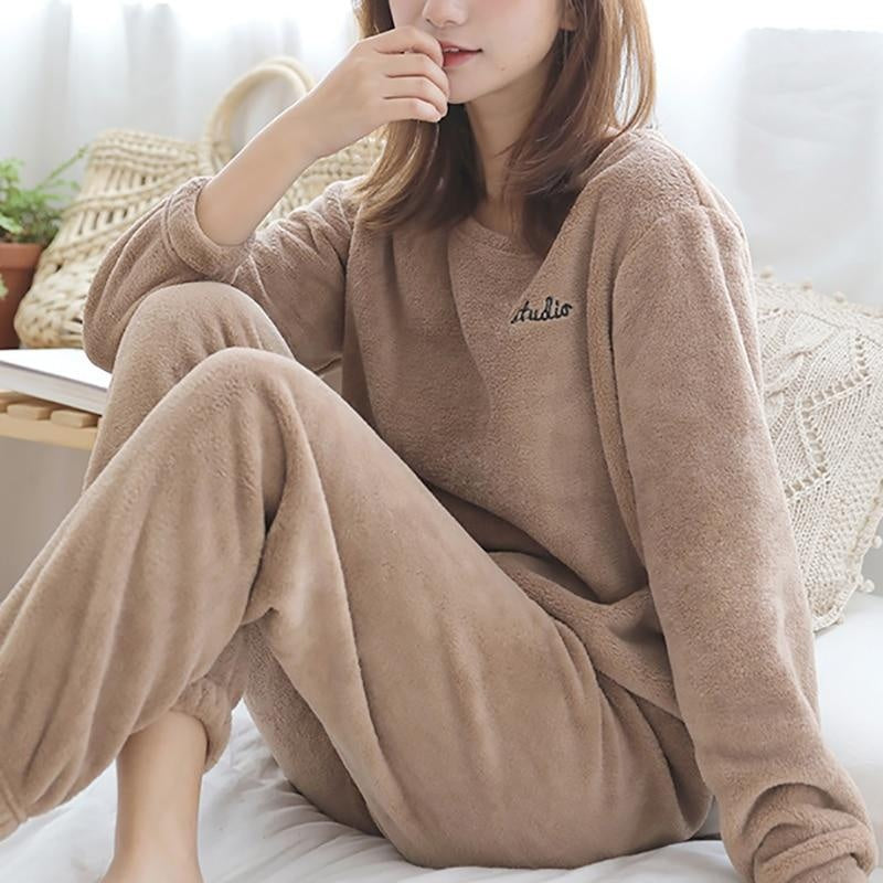 Soft Fleece 2 Piece Pyjama Set - MomyMall BROWN / M