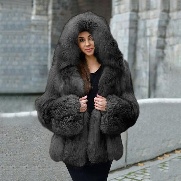 Luxury Extra Thick Faux Fur Coat With Hood