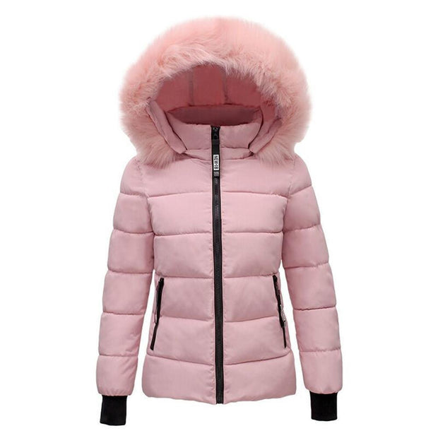 Faux Fur Hood Coat - Puffer Coat With Zip Pockets