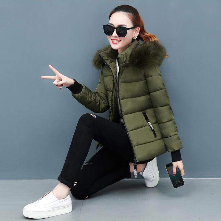 Faux Fur Hood Coat - Puffer Coat With Zip Pockets