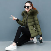 Faux Fur Hood Coat - Puffer Coat With Zip Pockets