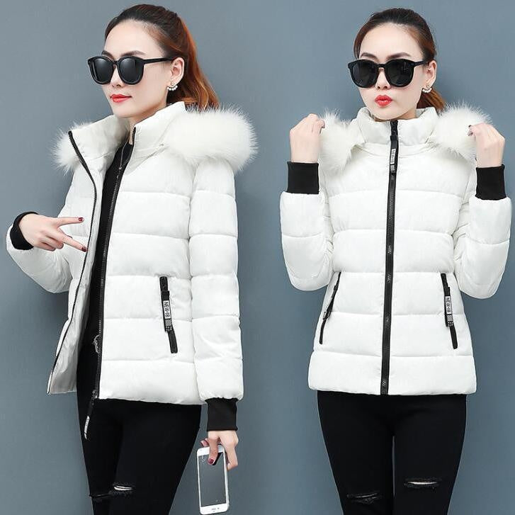 Faux Fur Hood Coat - Puffer Coat With Zip Pockets