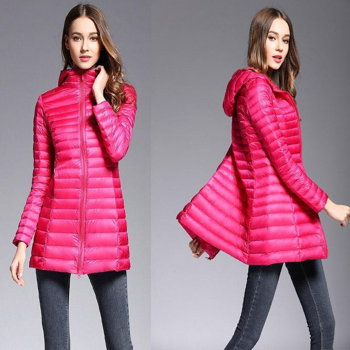 Padded Mid-Thigh Ultra Light Down Coat With Hood
