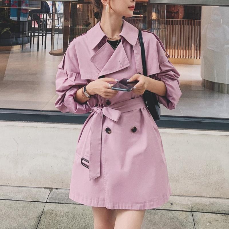 Mid-Thigh Double Breasted Belted Trench Coat