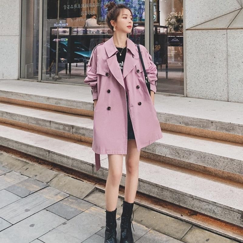 Mid-Thigh Double Breasted Belted Trench Coat