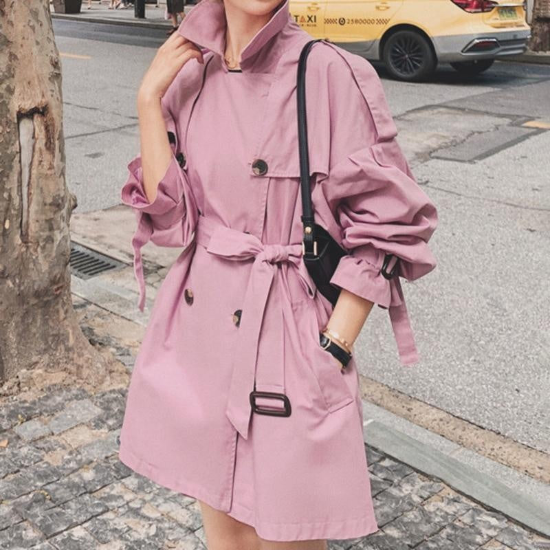 Mid-Thigh Double Breasted Belted Trench Coat