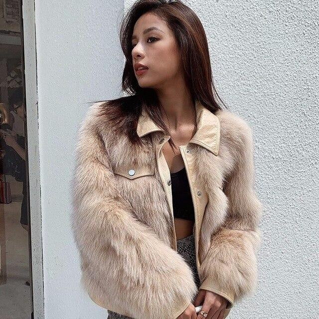 Faux Fur Coat With Faux Leather Contrast