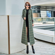 Long Wool Coat - Plaid Woolen Coat