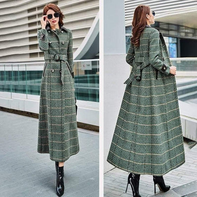 Long Wool Coat - Plaid Woolen Coat