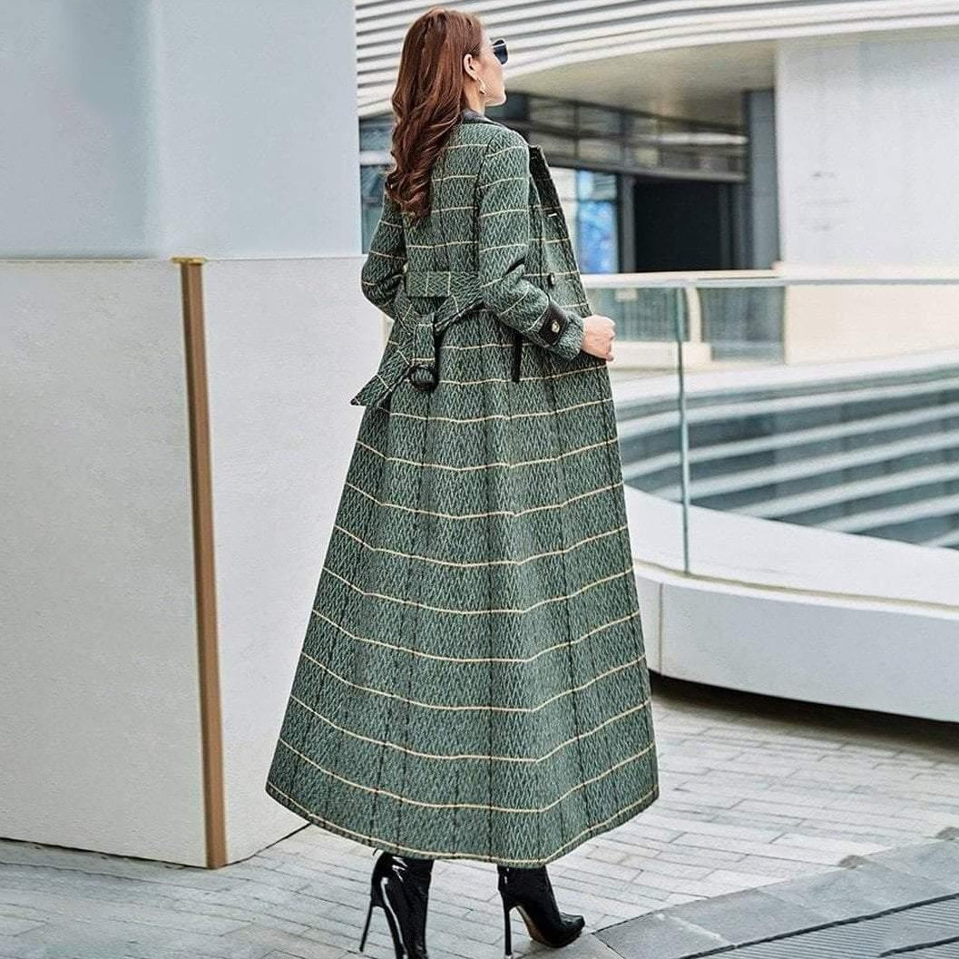 Long Wool Coat - Plaid Woolen Coat