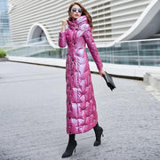 Double Breasted Shiny Duck Down Puffer Coat With Hood