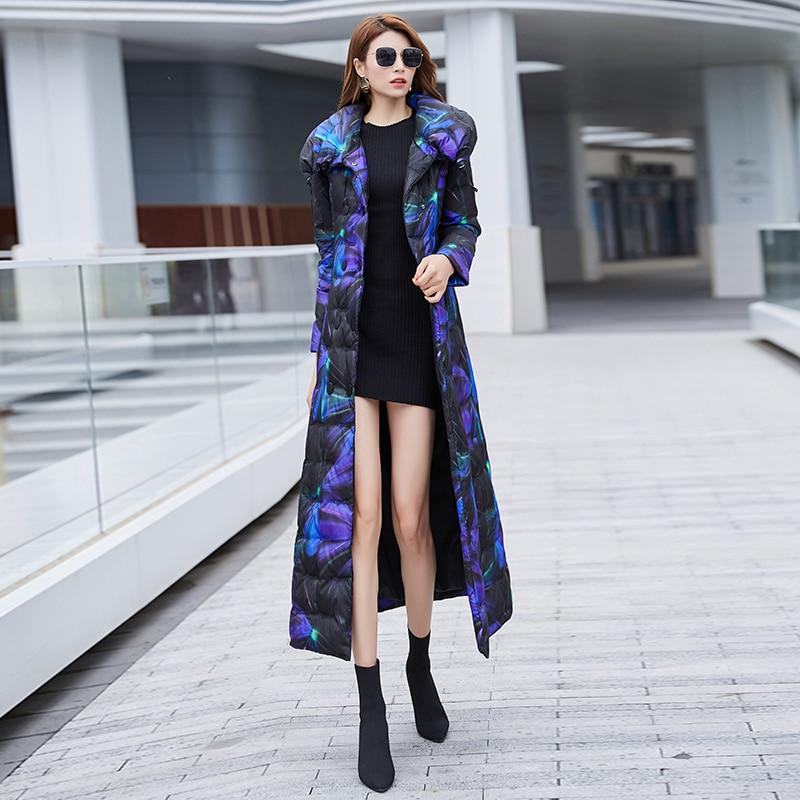 Floral Ankle Length Puffer Coat With Belt