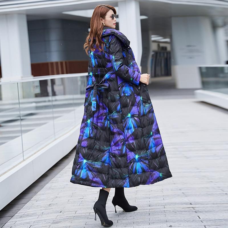 Floral Ankle Length Puffer Coat With Belt