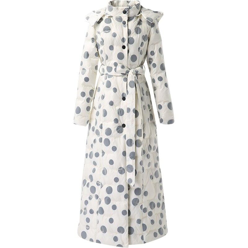 Polka Dot Coat - Belted Maxi Puffer Coat