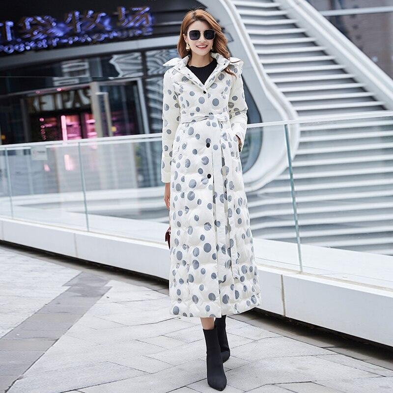 Polka Dot Coat - Belted Maxi Puffer Coat