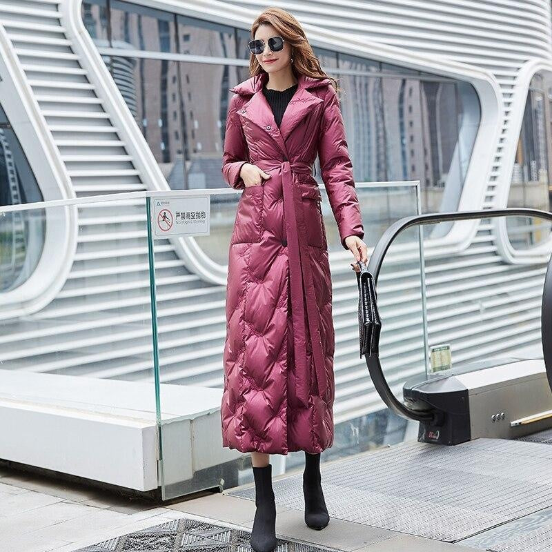 Duck Down Quilted Maxi Coat With Belt