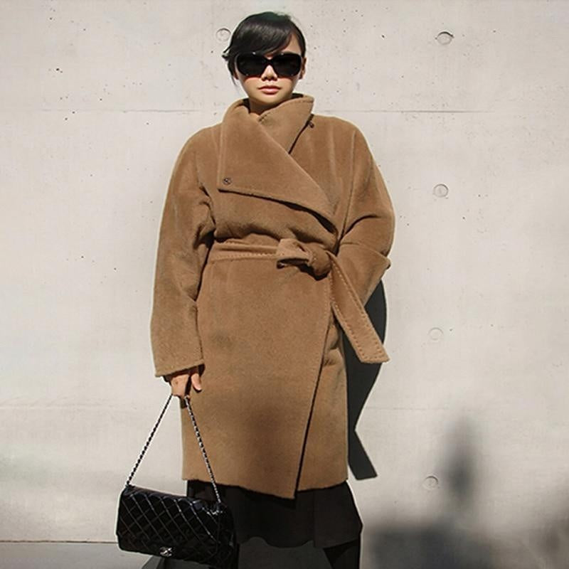 Oversized Thick Wool Coat With Belt