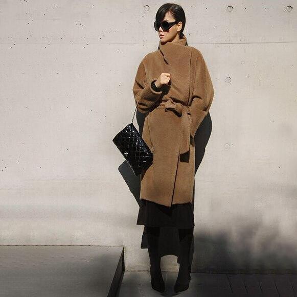 Oversized Thick Wool Coat With Belt