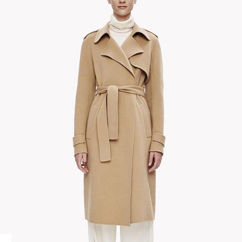 Long Belted Wrap Wool Coat