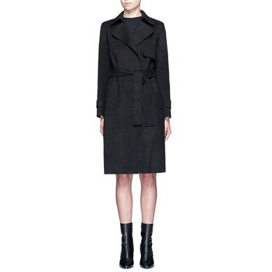 Long Belted Wrap Wool Coat