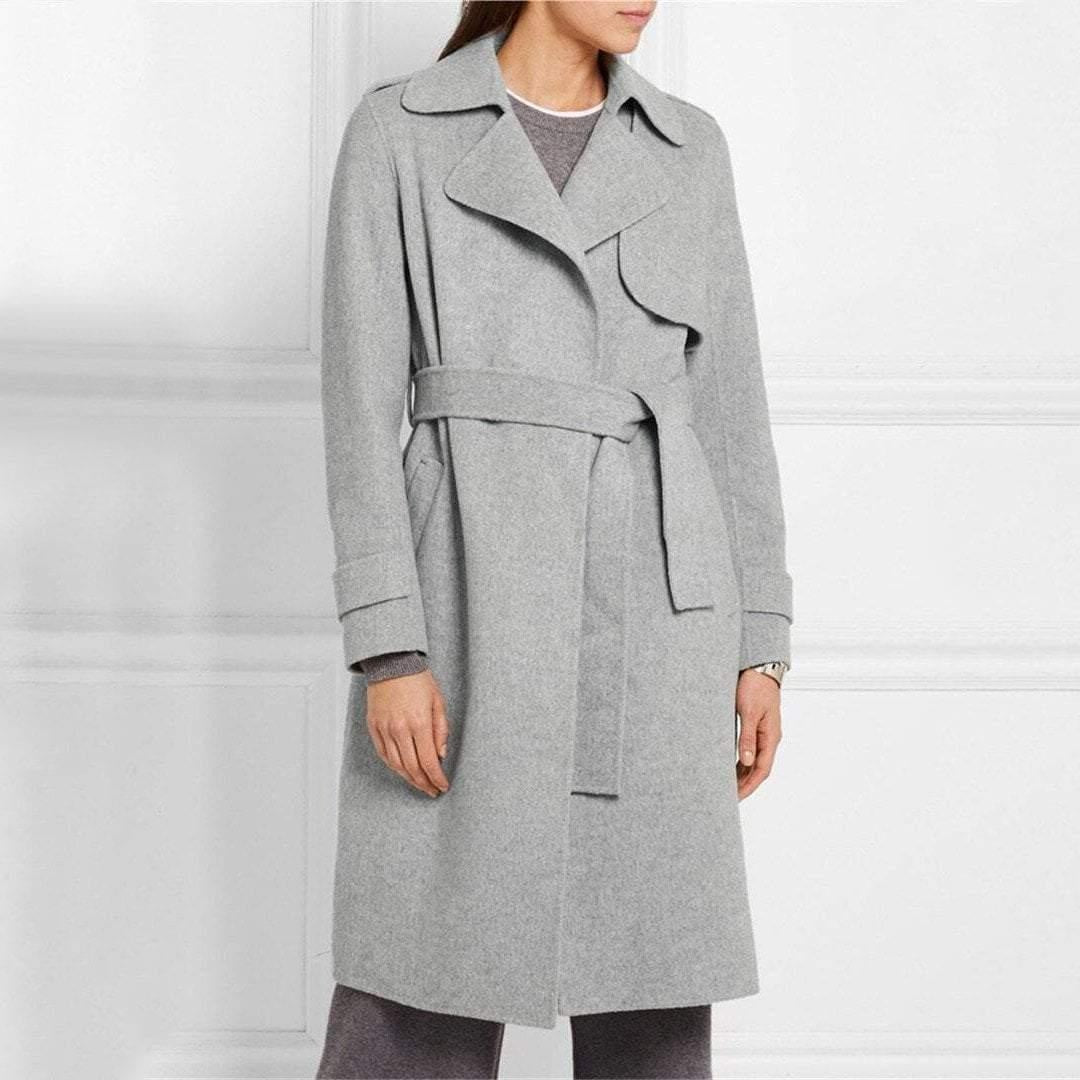 Long Belted Wrap Wool Coat