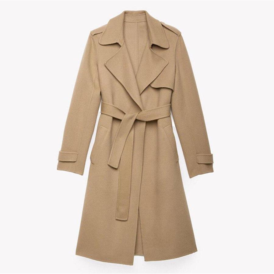 Long Belted Wrap Wool Coat