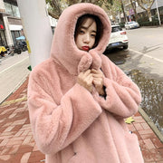 Hooded Long Coat - Long Faux Fur Coat with Hood