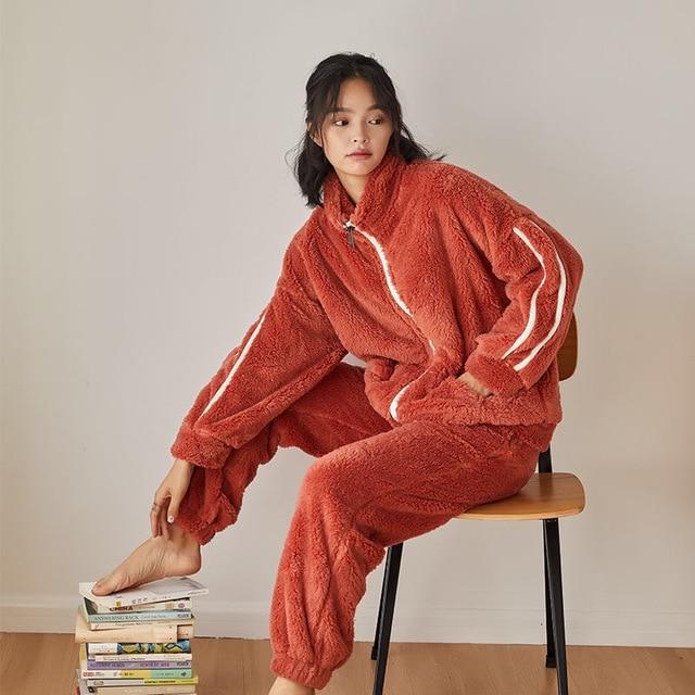 Soft Fleece Pyjama Set - Zip Up Fleece Top PJ Set - MomyMall RED / S