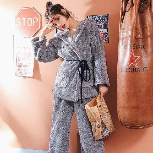 Soft Trouser Pyjama Set With Hooded Top - MomyMall