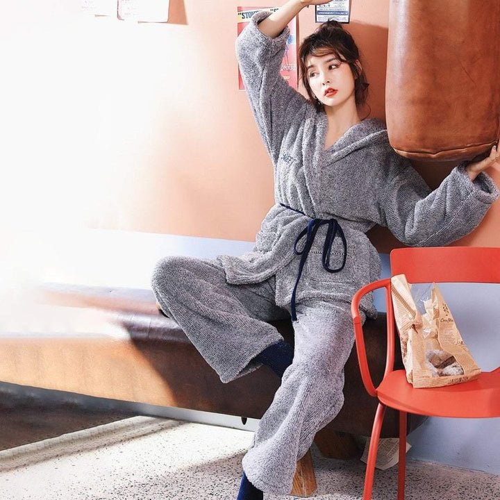 Soft Trouser Pyjama Set With Hooded Top - MomyMall
