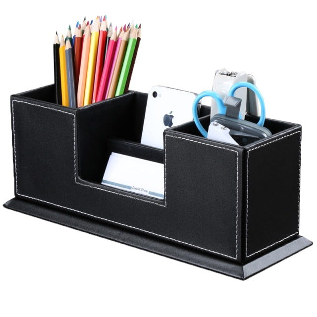 Leather Desktop Stationery Organizer - MomyMall A123 black