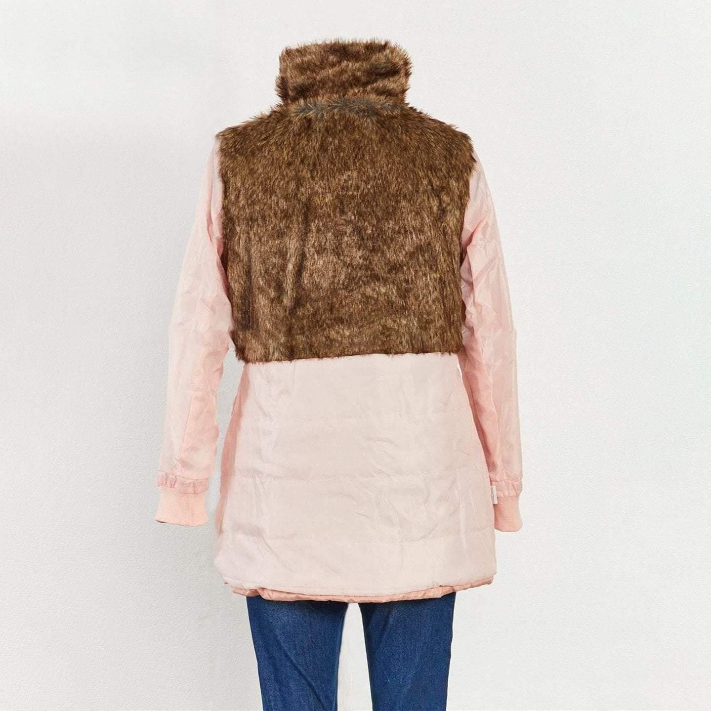 Padded Jacket With Faux Fur Hood & Pockets