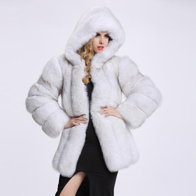 Luxury Panelled Faux Fur Coat Coat With Hood Plus Size