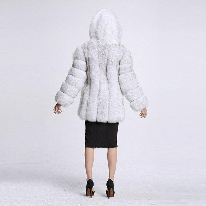 Luxury Panelled Faux Fur Coat Coat With Hood Plus Size