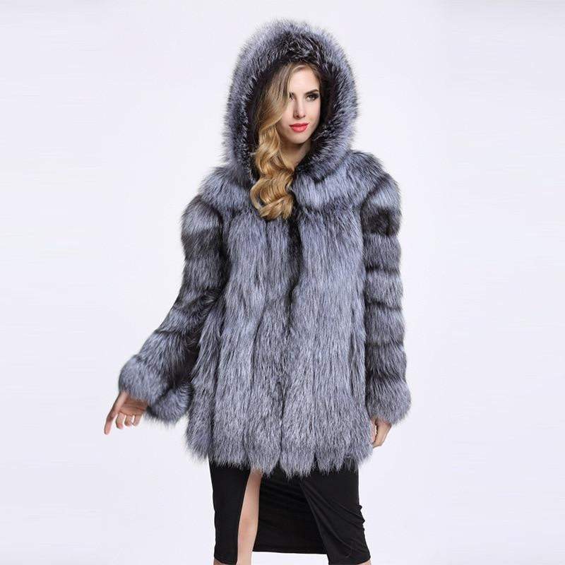 Luxury Panelled Faux Fur Coat Coat With Hood Plus Size