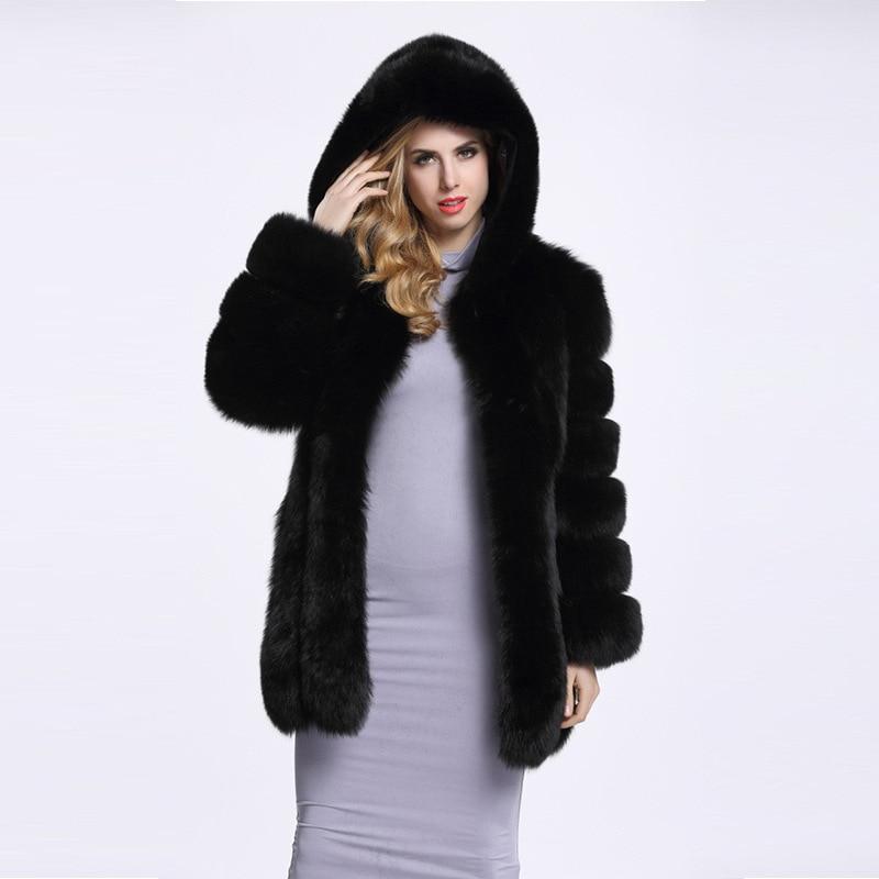 Luxury Panelled Faux Fur Coat Coat With Hood Plus Size