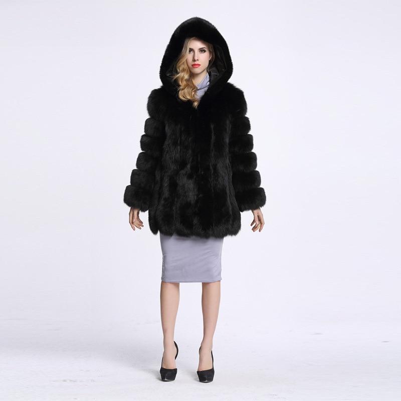 Luxury Panelled Faux Fur Coat Coat With Hood Plus Size