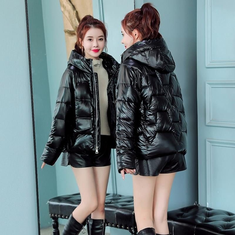 High Shine Quilted Down Parka -  Hooded Winter Coat