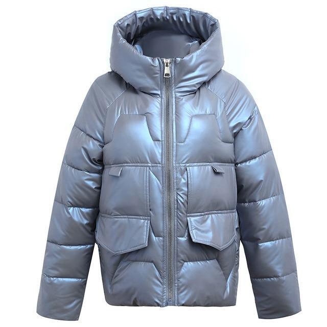 High Shine Quilted Down Parka -  Hooded Winter Coat