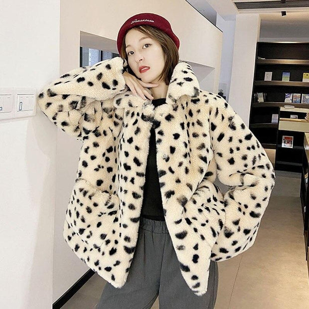 Oversized Animal Print Faux Fur Coat