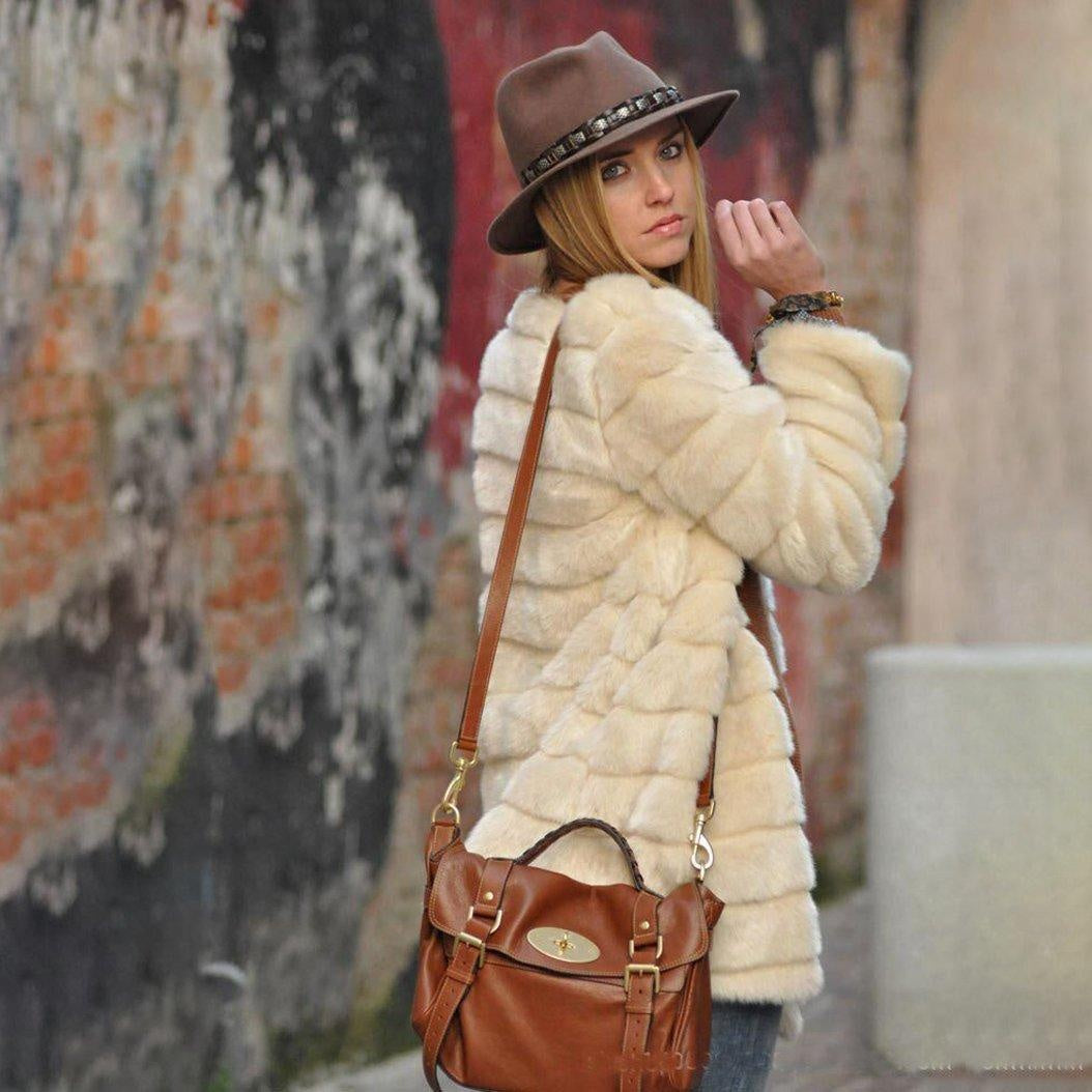 Slimline Bubble Faux Fur Coat With Turn Down Collar