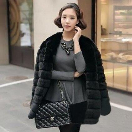 Slimline Bubble Faux Fur Coat With Turn Down Collar