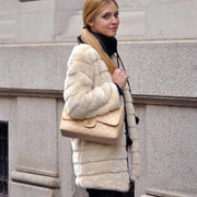 Slimline Bubble Faux Fur Coat With Turn Down Collar