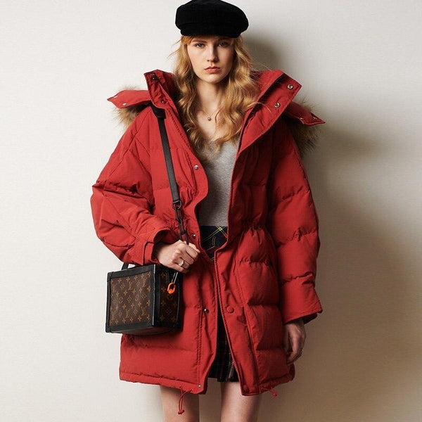 Oversized Puffer Down Winter Coat with Faux Fur Hood