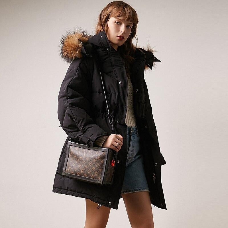 Oversized Puffer Down Winter Coat with Faux Fur Hood