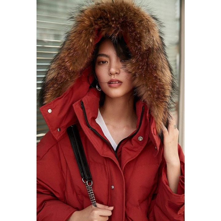 Oversized Puffer Down Winter Coat with Faux Fur Hood